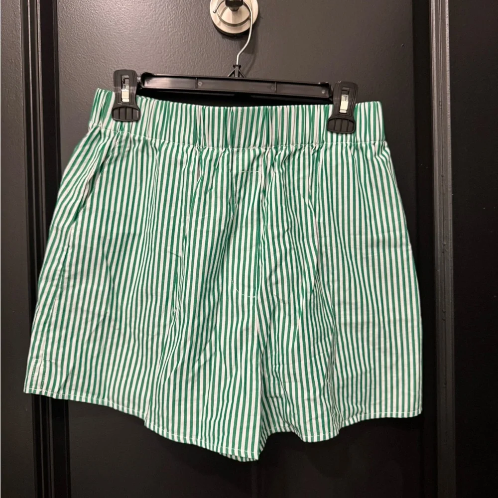 Daily Drills Green and White Striped Women’s Shorts
